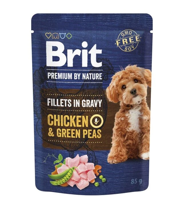 Вологий корм для собак дрібних порід Brit Premium з куркою та зеленим горошком, філе в соусі, 85 г