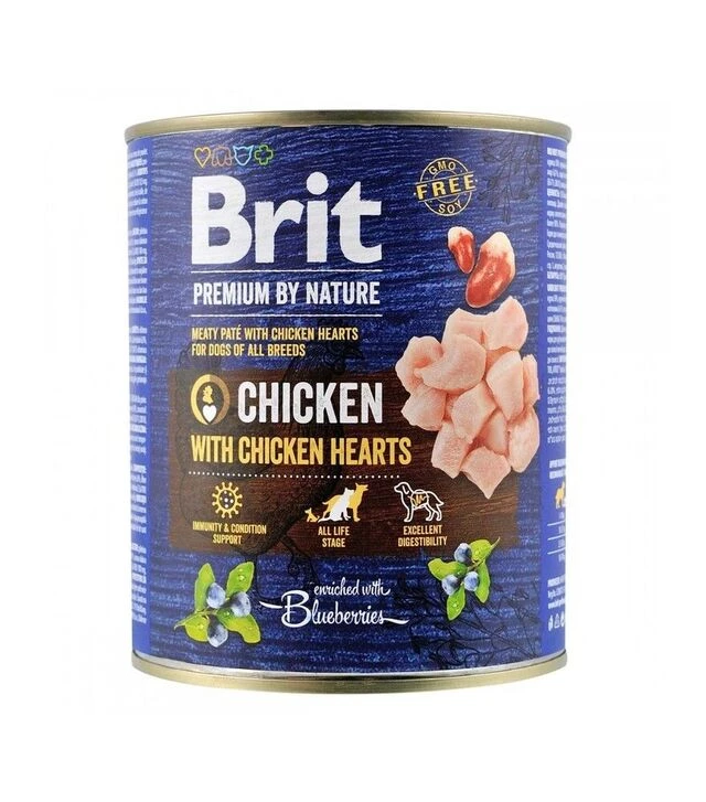 Беззерновой влажный корм для собак Brit Premium by Nature с курицей и куриными сердцами, 800 г