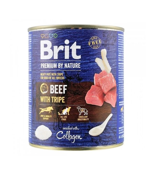 Беззерновий вологий корм для собак Brit Premium by Nature з яловичиною та тельбухами, 800 г