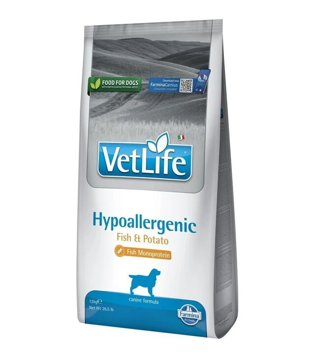 Лечебный сухой корм для собак Farmina Vet Life Hypoallergenic при пищевой аллергии, с рыбой и картофелем, 12 кг
