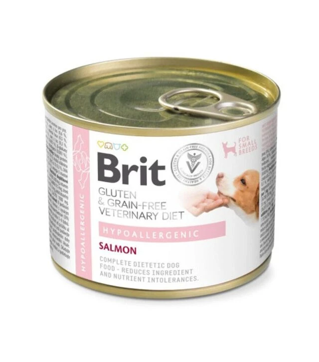 Лечебный влажный корм для собак Brit VetDiets Hypoallergenic при пищевой аллергии, с лососем, 200 г