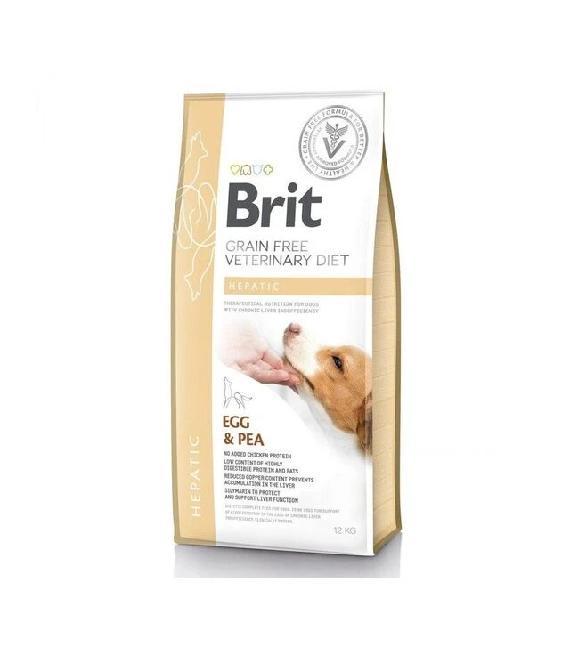 Лікувальний сухий корм для собак Brit VetDiets GF Hepatic при хворобі печінки, з яйцем, горохом, бататом та гречкою, 12 кг