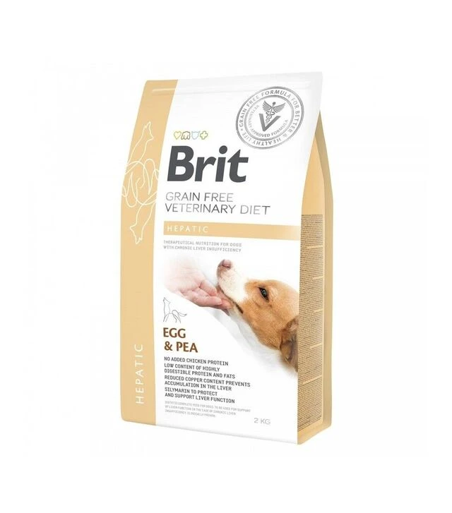 Лікувальний сухий корм для собак Brit VetDiets GF Hepatic при хворобі печінки, з яйцем, горохом, бататом та гречкою, 2 кг