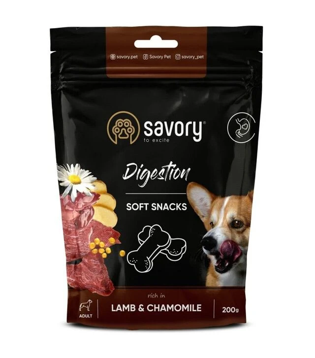 М’які ласощі для собак Savory Digestion для покращення травлення, з ягням та ромашкою, 200 г