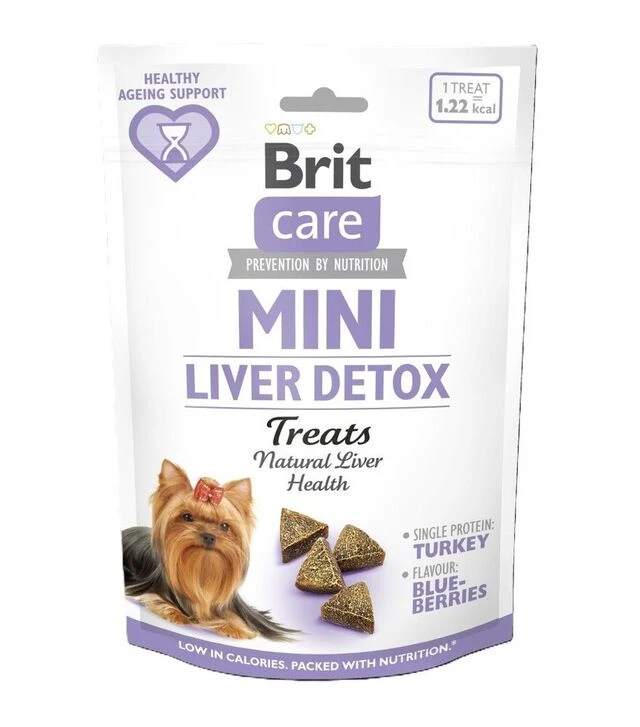 Ласощі для собак дрібних порід Brit Care Mini Treats Liver Detox для детоксу печінки, з індичкою та чорницею, 50 г