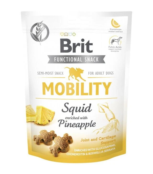 Ласощі для собак Brit Care Functional Snack Mobility для підтримки суглобів, з кальмаром та ананасом, 150 г