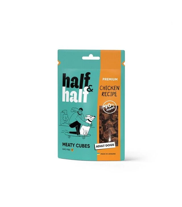 Ласощі для собак Half&Half м’ясні кубики з куркою, 100 г