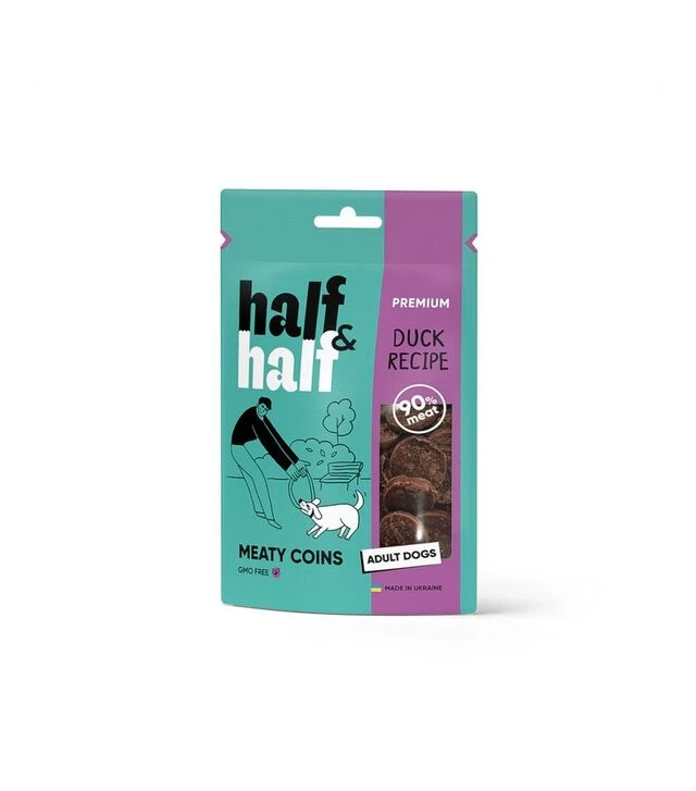 Лакомства для собак Half&Half мясные монетки с уткой, 100 г