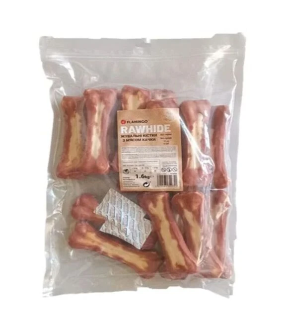 Лакомство для собак Flamingo жевательные кости, обернутые мясом утки, 15 см, 1,6 кг