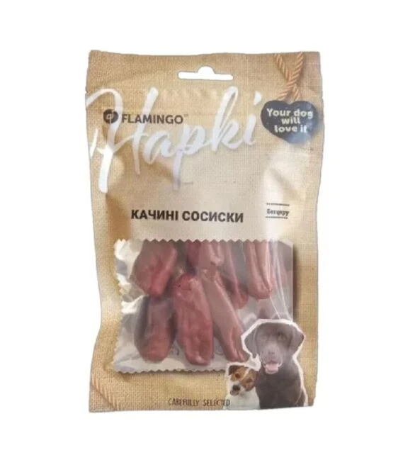 Ласощі для собак Flamingo сосиски з м’ясом качки, 75 г
