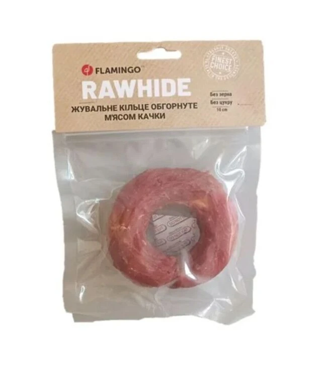 Лакомство для собак Flamingo жевательное кольцо, обернутое мясом утки, 10 см, 100 г