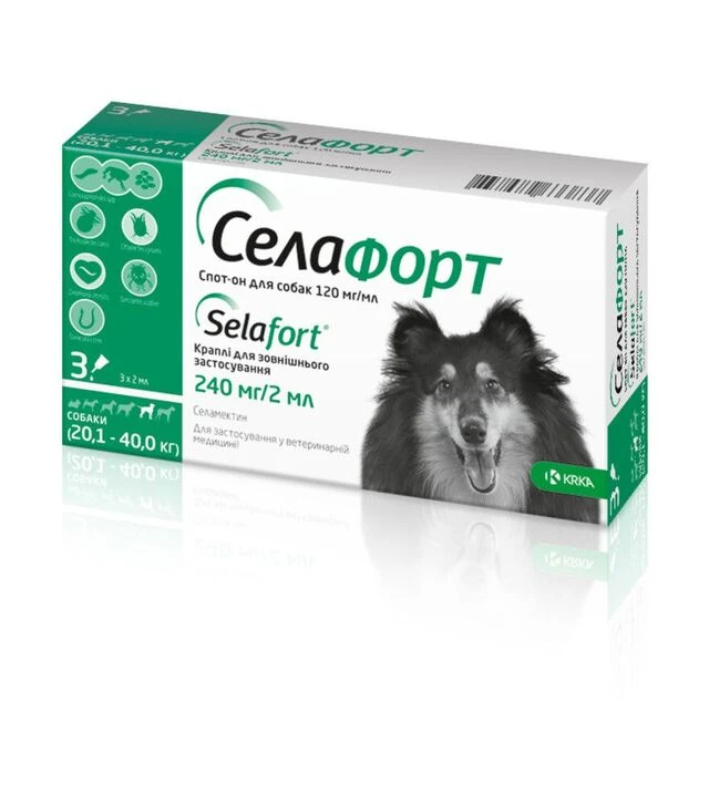 Капли для собак KRKA Селафорт от блох, клещей и гельминтов, вес 20,1-40 кг, пипетка, 1 шт