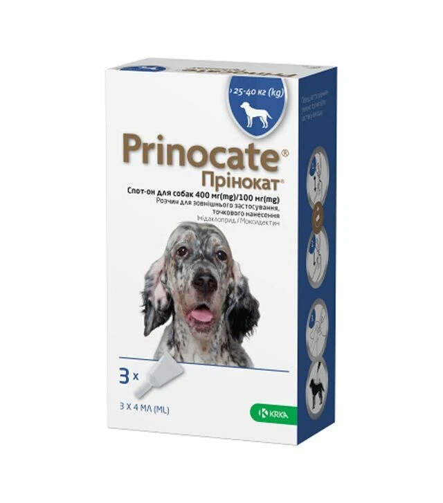 Капли для собак KRKA Prinocate от блох и клещей, вес 25-40 кг, пипетка, 3 шт
