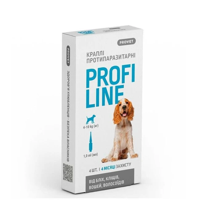 Краплі для собак ProVET ProfiLine від бліх і кліщів, інсектоакарицидні, на вагу 4-10 кг, піпетка, 4 шт