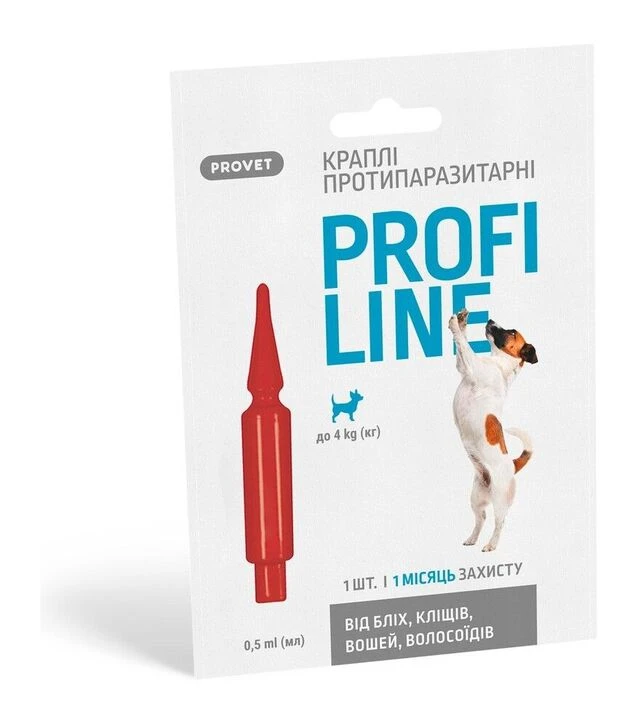 Капли для собак ProVET ProfiLine от блох и клещей, инсектоакарицидные, на вес до 4 кг, пипетка, 1 шт
