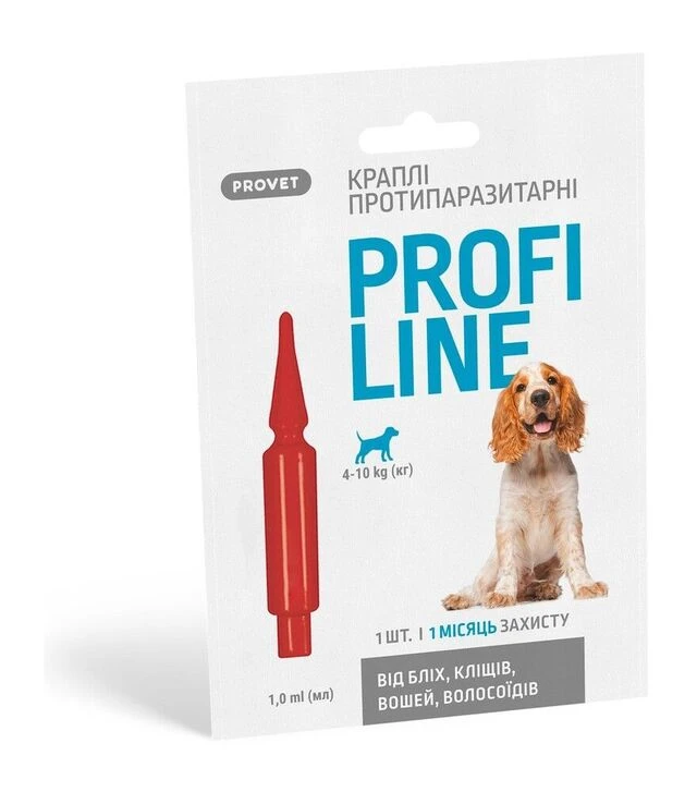 Капли для собак ProVET ProfiLine от блох и клещей, инсектоакарицидные, на вес 4-10 кг, пипетка, 1 шт