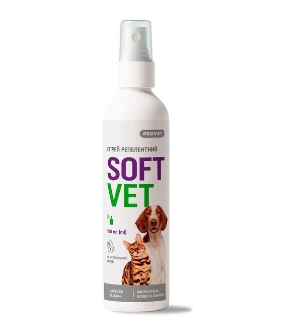Спрей для котів та собак ProVET SoftVet від бліх і кліщів, репелентний, 100 мл