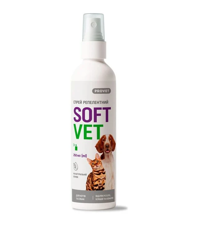 Спрей для котів та собак ProVET SoftVet від бліх і кліщів, репелентний, 250 мл