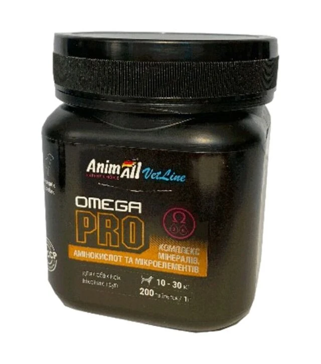 Вітаміни для середніх порід собак AnimAll VetLine Omega PRO для профілактики нестачі вітамінів, 200 шт