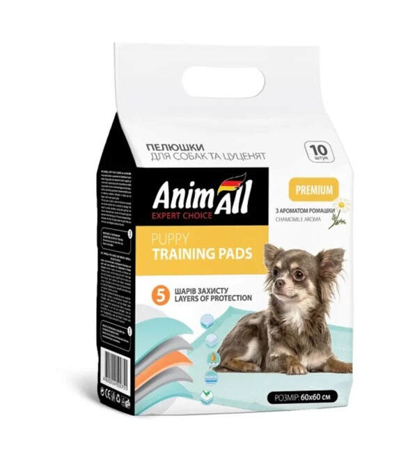 Пеленки для собак и щенков AnimAll Puppy Training Pads с ароматом ромашки, 60х60 см, 10 шт