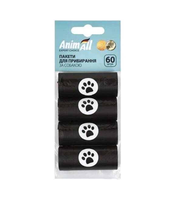 Пакеты для уборки за собаками AnimAll черные, 60 шт
