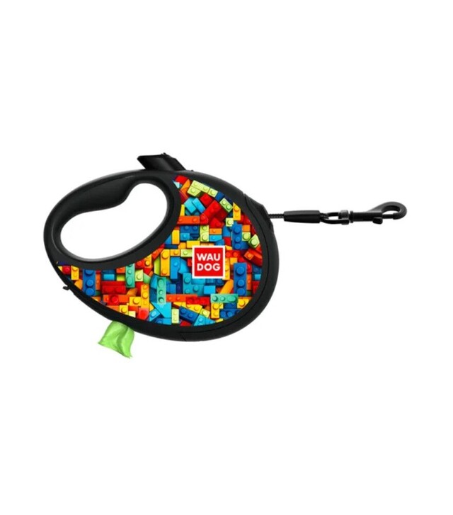 Повідець-рулетка для собак WAUDOG R-leash Блоки, до 12 кг, світловідбивний, з контейнером для пакетів, 3 м