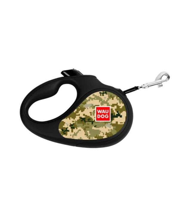 Повідець-рулетка для собак WAUDOG R-leash Мілітарі, до 12 кг, світловідбивний, 3 м