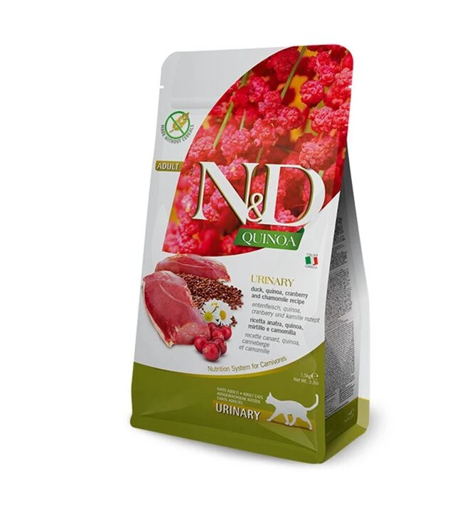 Беззерновий сухий корм для котів Farmina N&D Quinoa Urinary для профілактики сечокам'яної хвороби, з качкою, кіноа, журавлиною та ромашкою, 1,5 кг