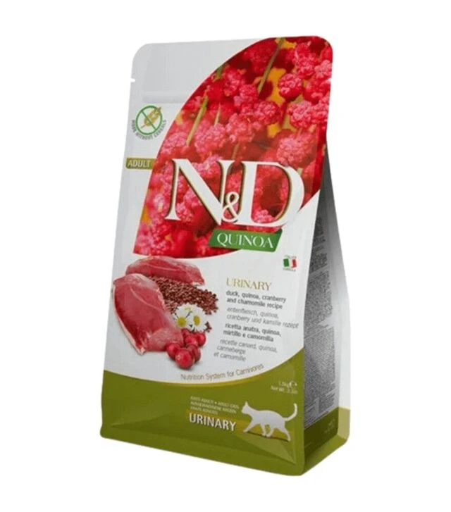 Беззерновий сухий корм для котів Farmina N&D Quinoa Urinary для профілактики сечокам'яної хвороби, з качкою, кіноа, журавлиною та ромашкою, 5 кг