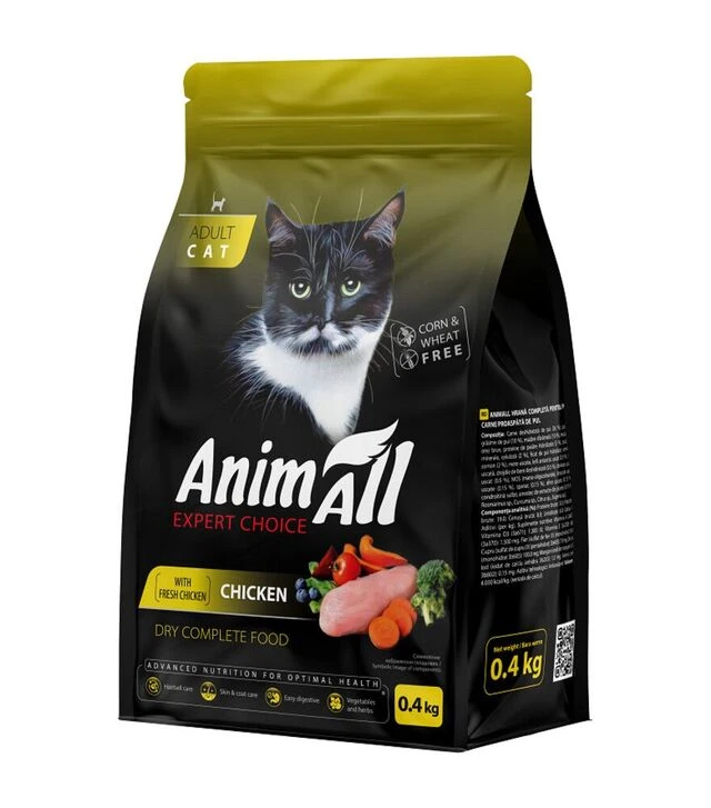 Повнораціонний сухий корм для котів AnimAll зі свіжою куркою, 400 г
