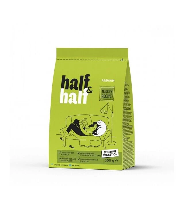 Сухой корм для кошек Half&Half для чувствительного пищеварения с индейкой, 300 г