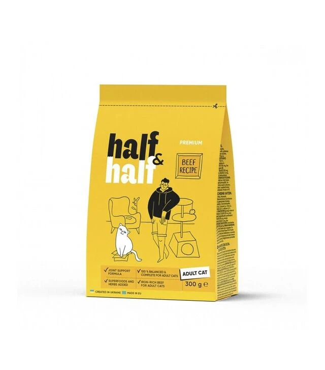Сухой корм для кошек Half&Half с говядиной, 300 г
