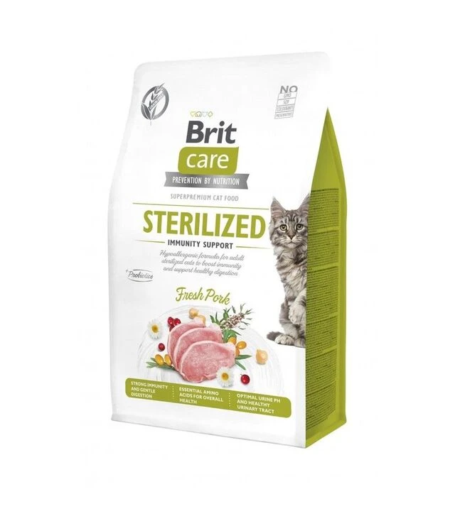 Беззерновой сухой корм для стерилизованных кошек Brit Care Cat Grain Free для поддержки иммунитета, со свининой, 400 г