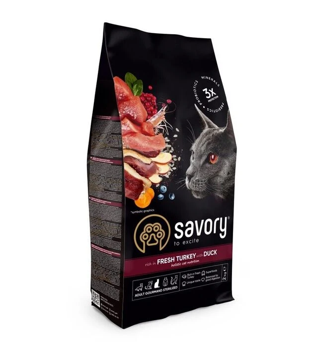 Сухий корм для стерилізованих котів Savory Adult Cat Steril з індичкою та качкою, 2 кг