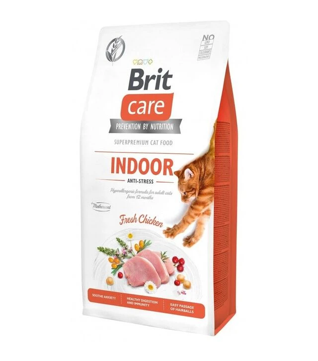 Беззерновой сухой корм для кошек Brit Care Cat Grain Free Indoor Anti-stress с курицей, 7 кг