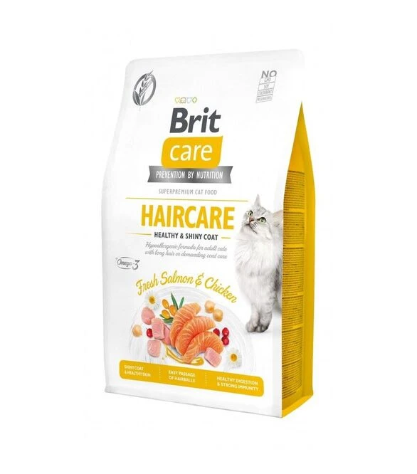 Беззерновий сухий корм для котів Brit Care Cat Grain Free догляд за шерстю та шкірою, з лососем та куркою, 2 кг