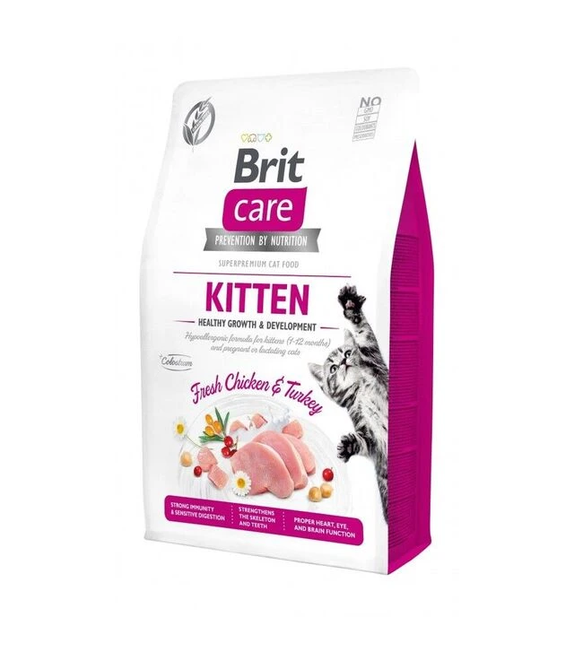 Беззерновий сухий корм для кошенят Brit Care Cat Grain Free Kitten для здорового зростання та розвитку, 2 кг