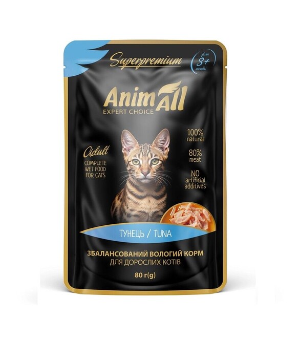 Беззерновой влажный корм для кошек AnimAll с тунцем, 80 г