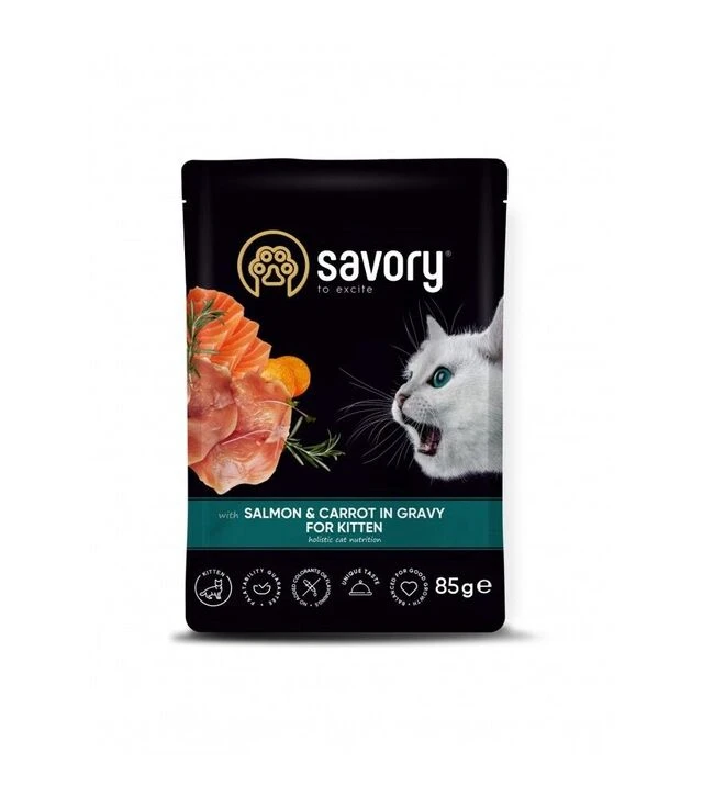 Влажный корм для котят Savory с лососем и морковью в соусе, 85 г