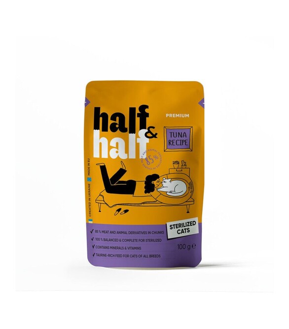 Вологий корм для стерилізованих котів Half&Half шматочки з тунцем в соусі, 100 г