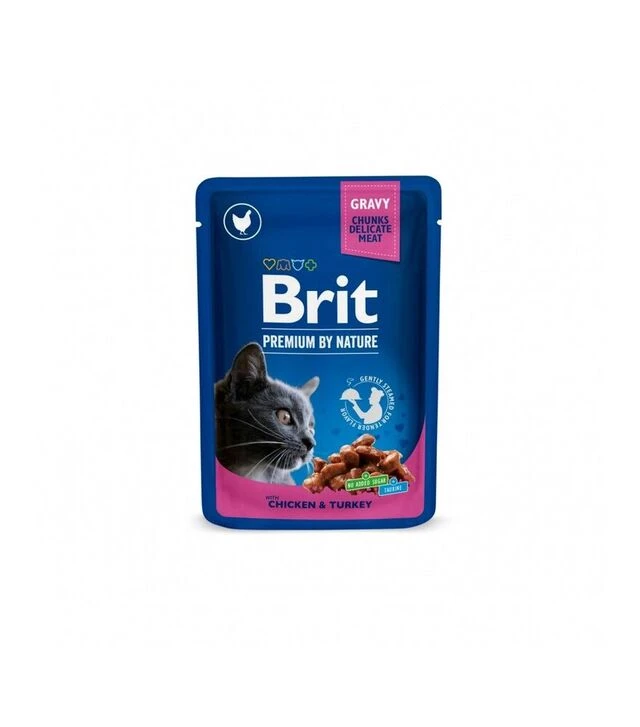 Влажный корм для кошек Brit Premium с курицей и индейкой, 100 г