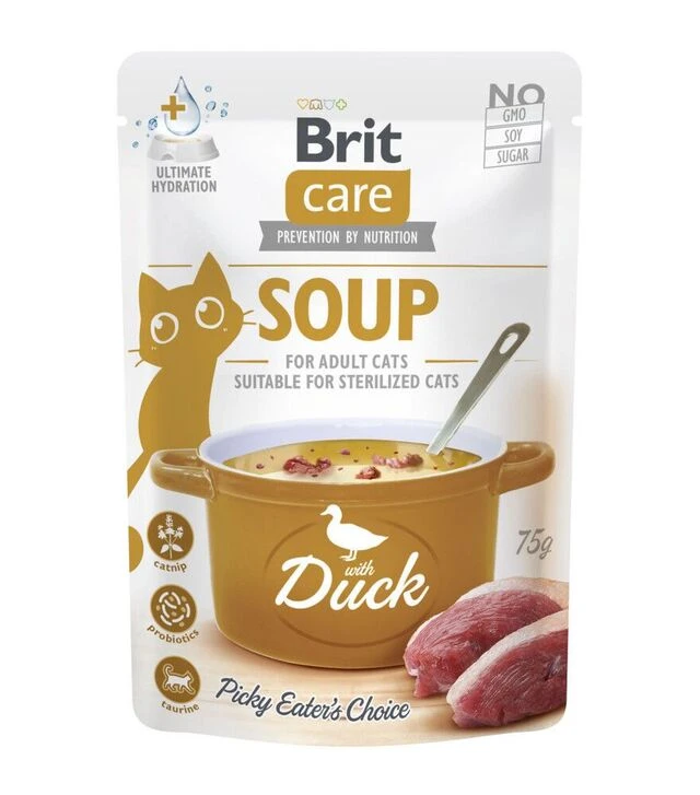 Беззерновой влажный корм для кошек Brit Care суп с уткой, 75 г