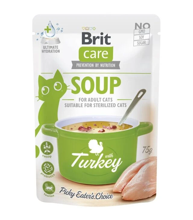 Беззерновий вологий корм для котів Brit Care суп з індичкою, 75 г