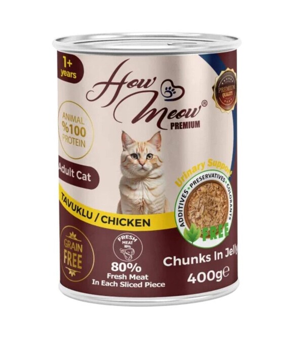 Повнораціонний вологий корм для котів How Meow з куркою, 400 г