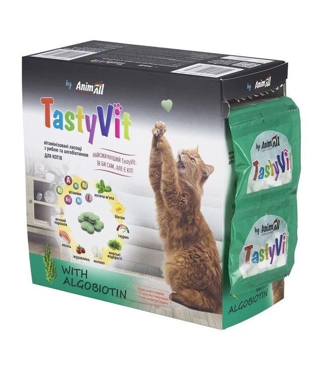 Вітамінізовані ласощі для котів AnimAll TastyVit з рибою та алгобіотином, 600 шт