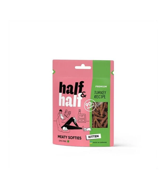 Ласощі для кошенят Half&Half м'ясні смужечки, з індичкою, 50 г
