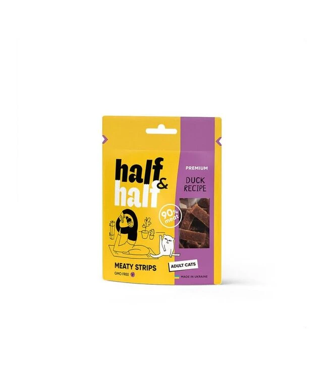 Ласощі для котів Half&Half м'ясні смужечки, з качкою, 50 г