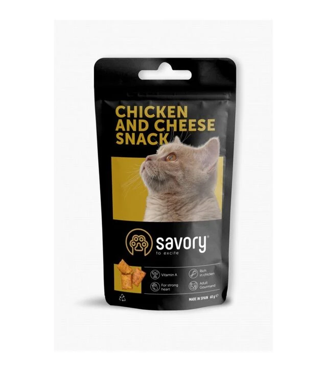 Хрустящие лакомства-подушечки для кошек Savory Cats Snacks Pillows Gourmand с курицей и сыром, 60 г