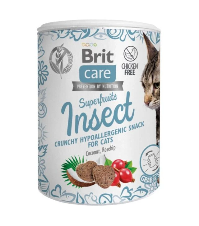 Лакомства для кошек Brit Care Superfruits Snack гипоаллергенные с насекомыми, кокосом и шиповником, 100 г