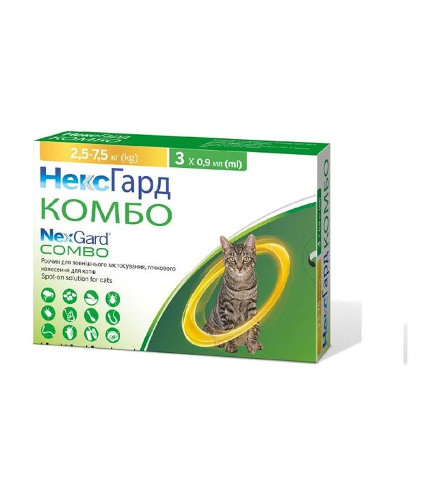 Капли для кошек Boehringer Ingelheim NexGard Combo Spot-On, вес 2,5-7,5 кг, пипетка, 3 шт